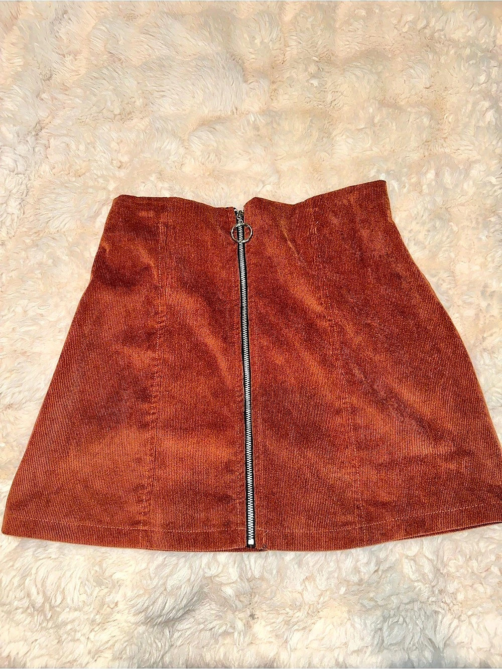 Popular Basics Mini Zip-Front Skirt in Brown Like New